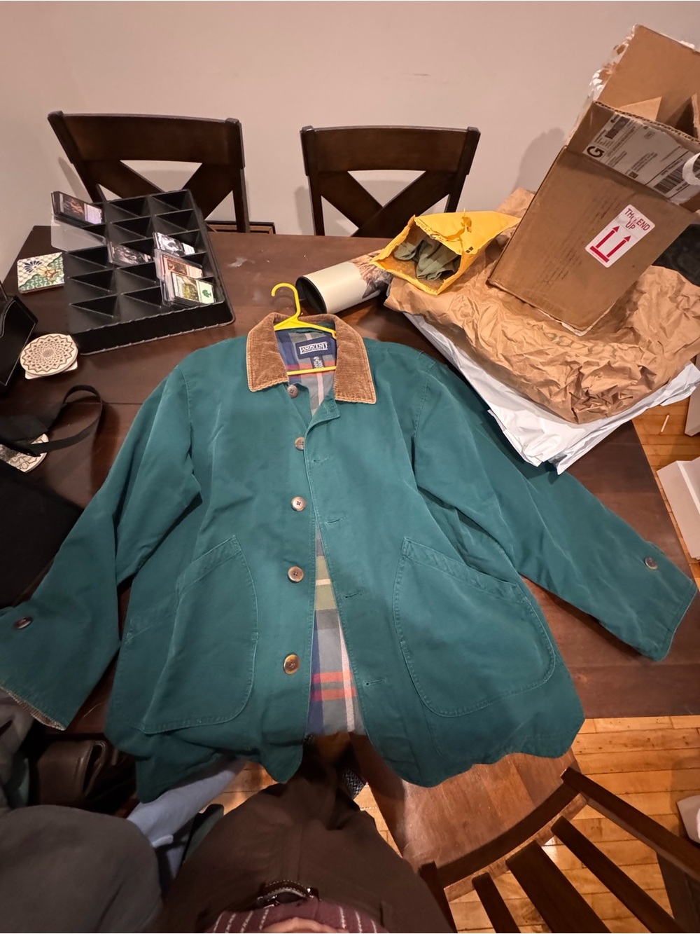 Vintage Lands' End Teal Trench Coat with Corduroy Collar